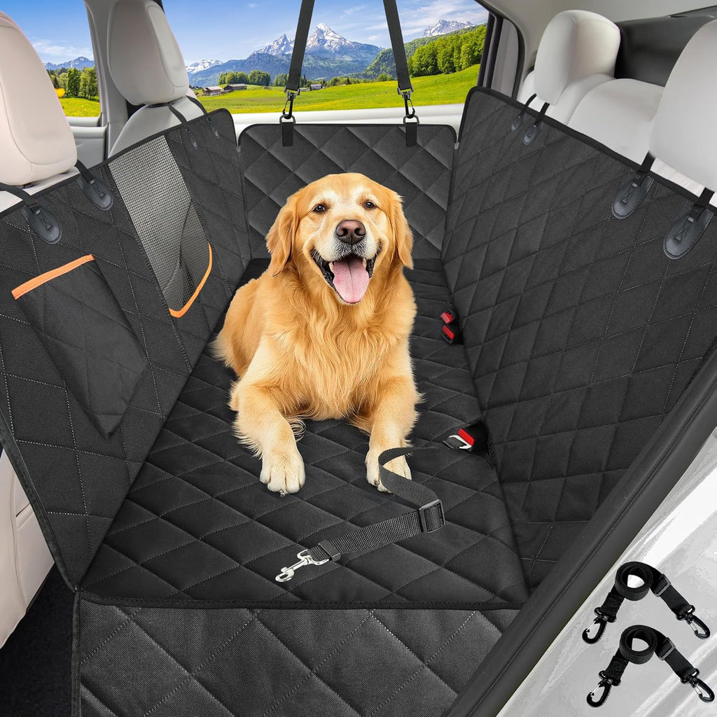Dog Car Seat Cover for Back Seat,600D Heavy Duty Dog Hammock for Car with Side Flap,100% Waterproof Pet Backseat Cover, Anti-Scratch Nonslip Pet Seat Protector for Cars Trucks and SUV